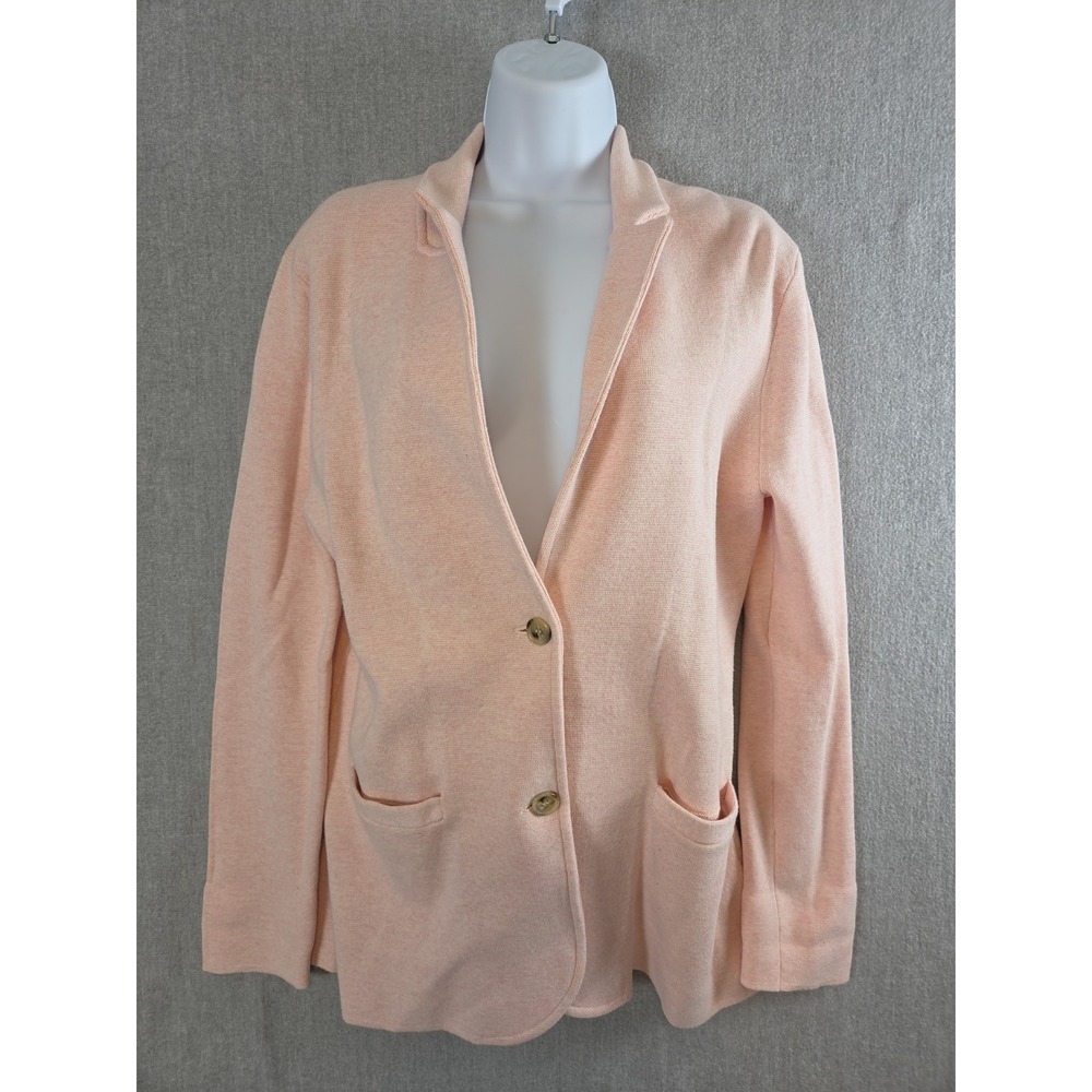 J Crew M Cotton Sweater Blazer Two Button Front Blush Pink Soft Knit Preppy Work